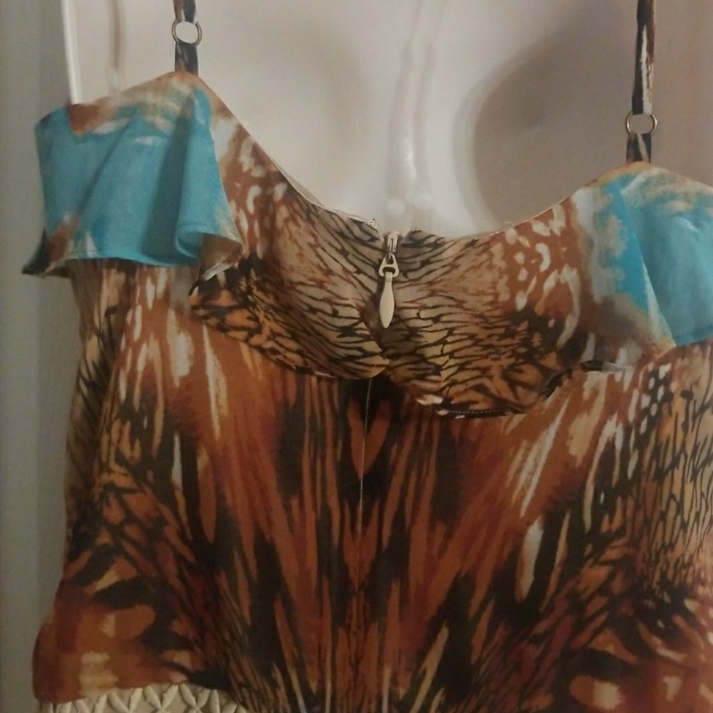 bebe Brown and Turquoise Ruffle Mini Dress - Picture 2 of 3